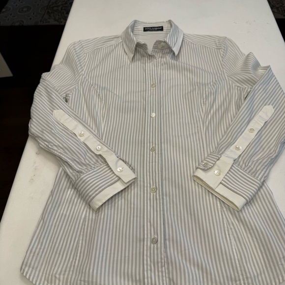 DOLCE GABBANA Womens Button Up Shirt Gray & White Stripes Size US 8 EU 44 - Picture 12 of 15